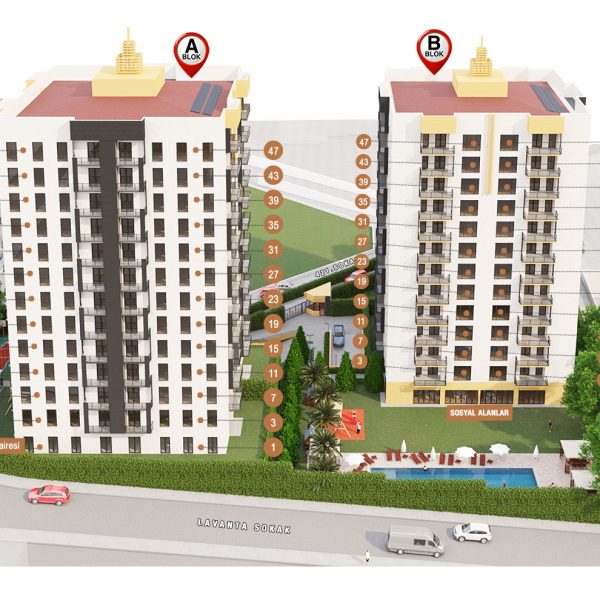 A Blok  Batı Cephesi Daire Numaratajı